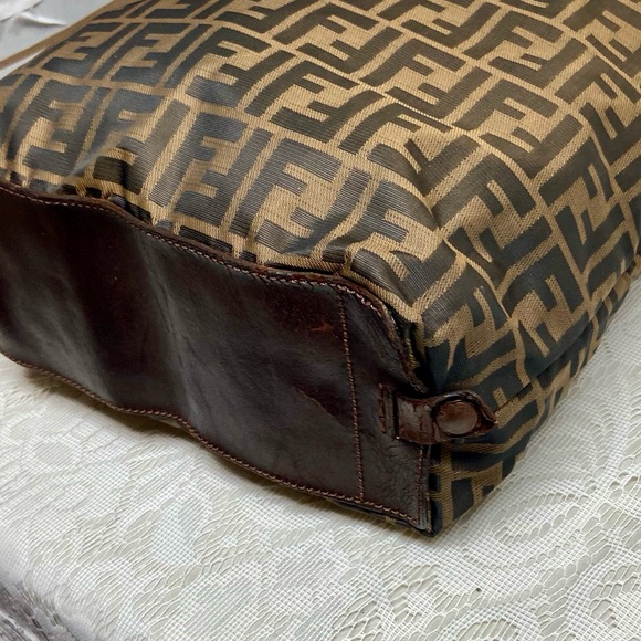 Vintage Fendi Zucca Brown Canvas Tote Hand Bag 14in x 13in x 4in - Picture 8 of 13